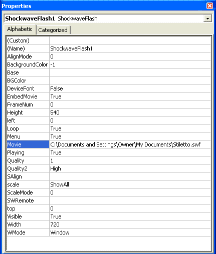 Specify how and when to run your movie in the Properties dialog box