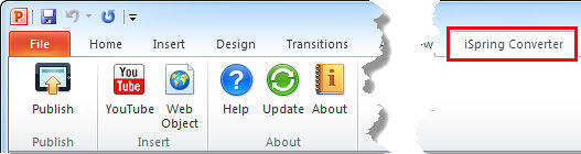 iSpring Converter tab of the Ribbon