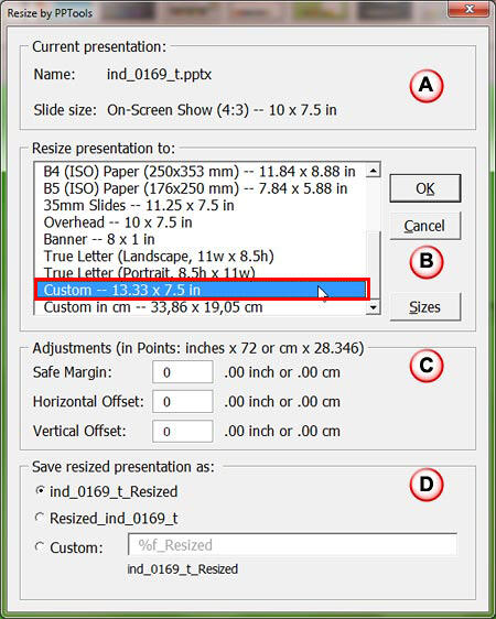 Resize by PPTools dialog box