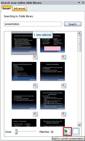 Search your online slide library task pane