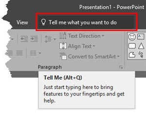 Tell Me in PowerPoint 2016 for Windows