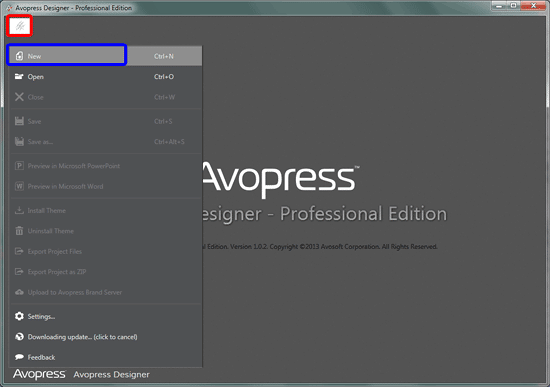 Avopress Designer interface with no file