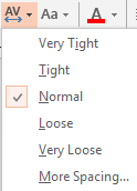 Character Spacing drop-down gallery