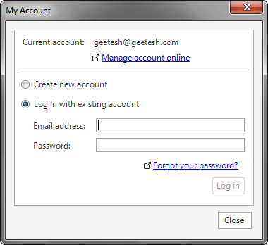 My Account dialog box